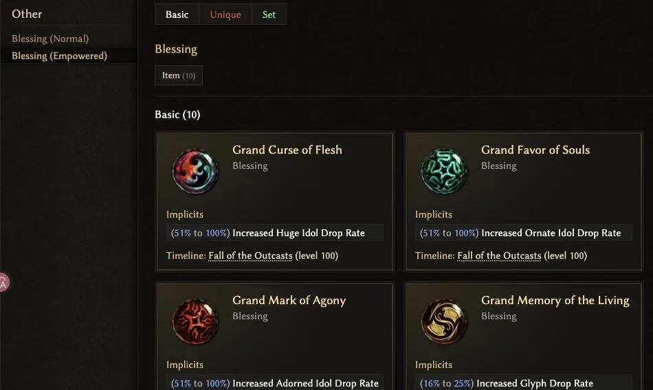 Season 5 planner Blessing picker with empowered effects and timeline labels