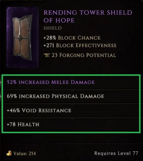 Exalted item tooltip with four unsealed affixes