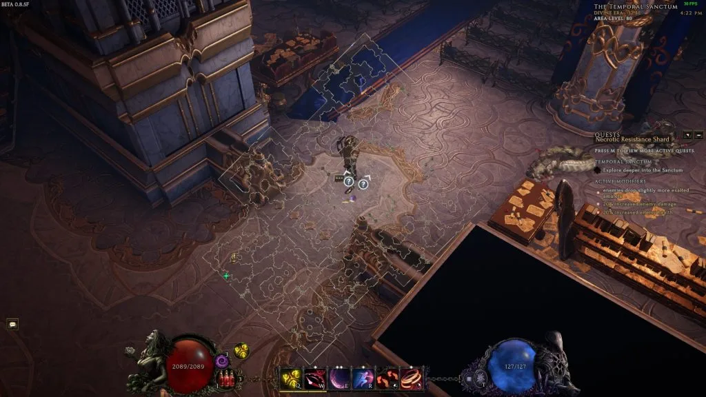 Sanctum room map overlay beside a blocked corridor