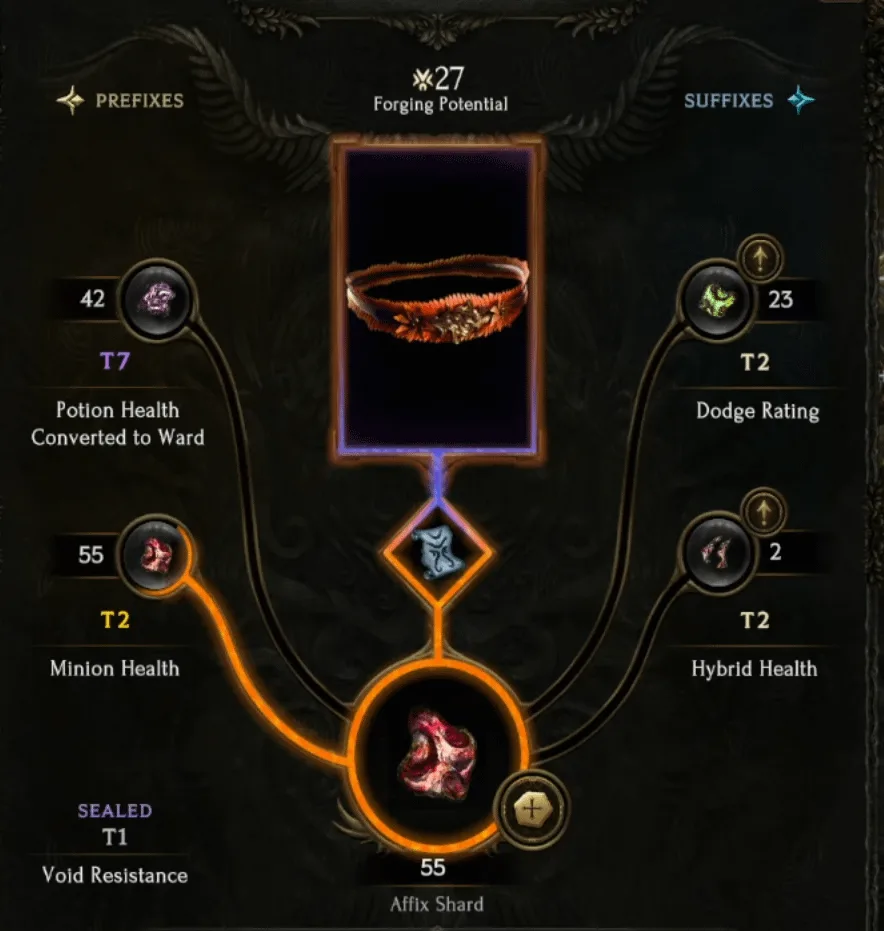 Exalted crafting base with its affix tiers before using Rune of Havoc