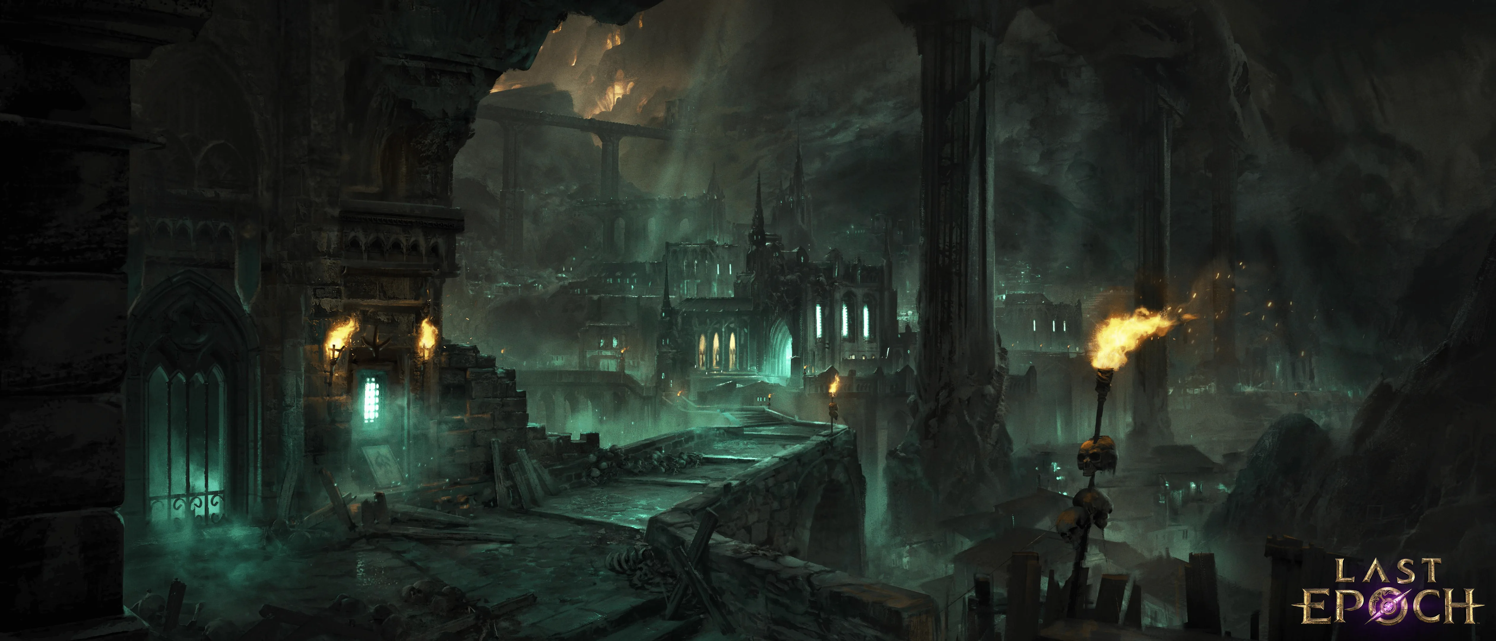 Official Last Epoch environment art with flooded ruins and turquoise light